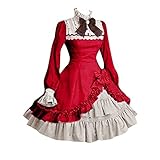 Beokeuioe Vestido de fiesta gótico de manga larga de encaje de manga trompeta vestido de corpiño Steam Punk gótico diablo Halloween cosplay vintage vestido de fiesta medieval, rojo, S