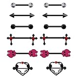 Wasise Piercing para pezón de aleación negra 3G para mujeres y hombres, anillos góticos para pezón con diseños de calavera, corazón, cruz, barra de piercing para pezón, estilo de corazón y flecha