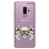 dakanna Funda Compatible con [Samsung Galaxy S9 Plus] de Silicona Flexible, Dibujo Diseño [Calavera Motera con alas y Gafas], Color [Fondo Transparente] Carcasa Case Cover de Gel TPU para Smartphone