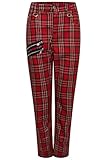 Ro Rox Pantalones De Tartán Pantalones Unisex De Cuadros EMO Punk Gótico Cónico, Rojo, 34w