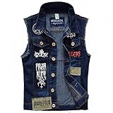 IFIKK Chaleco Vaquero Clásico Vintage para Hombre, Chaquetas Sin Mangas, Diseños De Parches De Moda, Estilo Punk Rock, Vaquero Rasgado, Chaleco Vaquero Deshilachado, Tanques (ST 1,L)