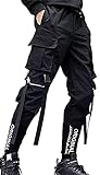 Pantalones deportivos punk cargo holgados Techwear Hip Hop Harem Streetwear Tactical Track Pants, Negro-14, Small