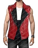 Chaleco de cuero rojo con tachuelas Rock Punk para hombre, chaqueta de cuero para motocicleta, Brando Biker, real/Faux, D1) Cuero auténtico rojo, XXXXL