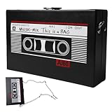 SPORWAY Bolso De Bandolera Retro: Bolso De Mano Cassette Para Mujeres, Look Radio Para Fiestas Disco De Los Años 80 Y 90 (19 x 12 x 5 cm, Negro)