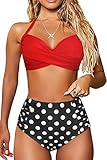 JFAN Conjuntos De Bikinis para Mujer Cuello V Profundo Traje De Baño Mujer 2 Piezas Push Up Bikinis Mujer (Lunares Rojos,M)