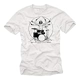 MAKAYA Camiseta Musica Rock Hombre - Batería Drummer T-Shirt Talla Grande Blanco Manga Corta XL