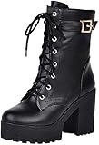 Botas Militares de Cuero de la PU Botas Plataforma cuña con Cordones Tacón Ancho para Mujer Otoño Invierno Moda 2018 PAOLIAN Botas Biker Zapatos Señora Talla Grande Calzado Dama Estilo Británico