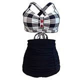 Viloree Conjuntos de Traje de baño Tankini para Mujer Conjunto de Bikini de 2 Piezas Traje de baño Traje de baño de Talla Grande Negro A Cuadros S