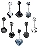 Funseedrr 8pcs Piercing Ombligo Negro Set Acero Quirúrgico 14G 10mm Barra Vientre Anillo Ombligo Piercing Joyas