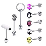Funseedrr 5-8pcs Piercing Lengua Barras 14G 16mm Acero Quirúrgico Barbell Logotipo Imagen Calavera Letra Punk Cuerpo Estilo Piercing Joyas