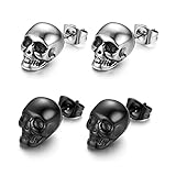 Clyhon 2 Pares de Piercings de Calavera para Hombre, Pendientes de Calavera de Acero Inoxidable, Estilo Hip Hop, Punk, Jazz, Joyas de Oreja, Punk, Acero Inoxidable, Pendientes de Calavera, Pendientes