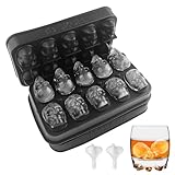 Dyaucwpo 2 Piezas Molde de la Bandeja del Cubo de Hielo del Cráneo, Molde de Cubitos de Hielo Silicona del Cráneo 3D, Bandejas de Cubitera Hielo Calavera con Embudo, Cubiteras para Hielo con Tapa