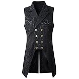 Nofonda Chaleco Largo de Estilo Victoriano Gótico Steampunk para Hombres(Negro L)