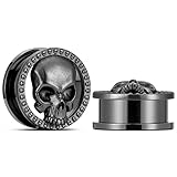 ERKUOO 2 dilatadores de oreja de calavera, dilatadores de rosca, túneles de oreja, túneles de carne, piercing, pendientes, dilatadores de 0 g-1 pulgada (8 mm-25 mm), 1/2''=12mm, Metal, Arenisca