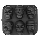 webake Molde de silicona con forma de calavera para Halloween, 6 unidades, 30 x 25 cm, color negro