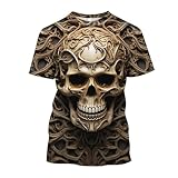 Camiseta de calavera para hombre, diseño de calavera, camiseta de terror para hombre, camiseta de calavera para Halloween, camiseta de manga corta, dorado, XXL