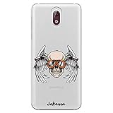 dakanna Funda Compatible con [Nokia 3.1] de Silicona Flexible, Dibujo Diseño [Calavera Motera con alas y Gafas], Color [Fondo Transparente] Carcasa Case Cover de Gel TPU para Smartphone