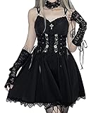 Vestido de mujer sin mangas, línea A, tirantes ajustables, vestido de fiesta, a cuadros, gótico, vestido mini vestido a cuadros, estampado punk, vestido de tirantes, cosplay, disfraz de Halloween para