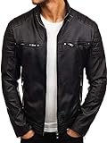 Bolf 4D4 - Chaqueta de piel sintética para hombre, chaqueta de entretiempo, chaqueta acolchada para moto, chaqueta de piloto con capucha, cuello alto, estilo informal Negro 9103 M