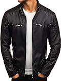 Bolf 4D4 - Chaqueta de piel sintética para hombre, chaqueta de entretiempo, chaqueta acolchada para moto, chaqueta de piloto con capucha, cuello alto, estilo informal Negro 9103 M