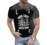 Camiseta Casual de Moda para Hombre, Camisetas de Manga Corta con Cuello Redondo y Estampado de Calavera de póker, Camisetas Punk Rock