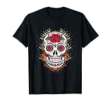 Disfraz hippie de flores de calavera colorida mexicana Camiseta
