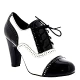 VIVA Mujer Mediados Talón Bloque Anochecer Trabajo Mary Jane Botín Zapatos - Negro/Blanco Patente - UK5/EU38 - KL0007B