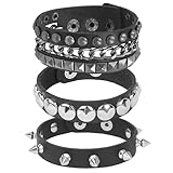 CVFRTT Pulseras Punk De 3 Piezas, Pulseras De Cuero Multicapa, Pulseras con Remaches Retro, Pulseras De Moda Y Versátiles, Accesorios De Vestir