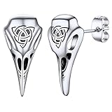 FaithHeart Pendientes Calavera Cuervo Piercing Nudo Celta Pendientes Vikingos Hombres Acero Inoxidable 316L Cabeza Pájaro Odín Animal Joyerías Punk de Orejas Stud