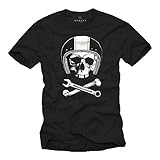 MAKAYA Calavera con Casco - Camiseta Motocross - Hombre Negra L