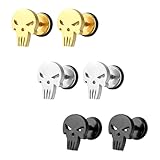 CVDYWDJIE 3 Pares Pendientes con Forma De Calavera, Pendientes De Acero Inoxidable, Pendientes Estilo Punk, Pendientes Personalizados De Moda, Pendientes Duraderos