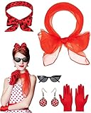 TPZORJX 5Pcs Accesorios Disfraz Años 50 para Mujer Accesorios,Mujer Chiffon Scarf Cat Eye Glasses Diadema Pendientes, Decoracion Retro Fiesta Carnaval,para 50's Costume Accessories Set