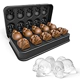 Molde de la Bandeja del Cubo de Hielo del cráneo con tapa, Spespo Skull Ice Cube Tray, Cubitera Hielo con Embudo para Whisky, Cócteles, Licor y Otras Bebidas(10 calaveras vívidas)