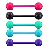 OUFER 14G 5PCS 316L Stainless Steel Tongue Bars Colorful Tongue Piercings Tongue Rings for Women