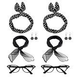 FUIPVGI 8 Piezas Años 50 Accesorios de Disfraz, 50‘s Disfraz Kit, 1950 Rockabilly Lunares Bandana Bufanda Pendientes Gafas de Ojo de Gato Disfraces Mujer Carnaval Retro Fiesta (Negro)
