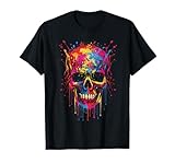 Skull Invader Pintura de calavera colorida Splash Trippy Skeleton 12 Camiseta