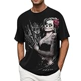 Caxndycing Camiseta de calavera para hombre, talla grande, diseño de esqueleto en 3D, camiseta deportiva, cuello redondo, manga corta, camiseta batik con estampado gótico Y2K Streetwear, Negro 05., XL