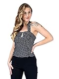 Ro Rox Pin up Top Polka Dot Olivia 1950's Cuello Halter Ajustado Vintage Land Girl Blusa, Negro, L