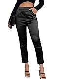 Fakanhui Vestido Sedoso de satén para Mujer, Casual, Cintura Alta, elástico, Elegante, Pantalones, Black01, Large
