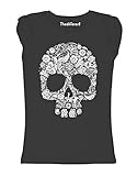Camiseta para mujer con diseño de calavera y flores, ideal como regalo Negro M