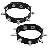 JIYIN 2 pulseras de punta punk rock, pulsera ajustable de cuero con tachuelas, pulseras emo negras, joyería gótica para mujeres y hombres, regalo punk de los años 80 y 90