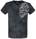 Rock Rebel by EMP Camiseta con Lavado Batik y Calavera Hombre Camiseta Gris 3XL 100% algodón Regular