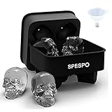 Spespo Molde de la Bandeja del Cubo de Hielo del cráneo con Tapa, Skull Ice Cube Tray, Cubitera Hielo con Embudo para Whisky, Cócteles, Licor y Otras Bebidas(4 Calaveras vívidas)