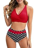 UMIPUBO Bikinis Mujer 2024 Talle Alto Push Up Traje de Baño Reductor Barriga Bañadores Sexy Talla Grande Ropa de Playa(Rojo,XL)