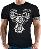 Camiseta para hombre para motociclistas: V-Twin Skulls Iron Cross, calaveras, XL