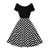FYMNSI Rockabilly - Vestido vintage para mujer, diseño de lunares, hombros descubiertos, manga corta, línea A, vestido de fiesta de los años 50, vestido de cóctel, Negro , XL