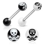 Lovepiercing Sloyan - Lote de 2 piercings para lengua, diseño de calavera pirata