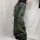 SARGE Pantalones Cargo de Cintura Baja de Vendaje gótico Punk Holgados Retro Kawaii Pantalones Grunge Verde Cremallera Jeans Mujeres Pantalones de chándal Coreanos