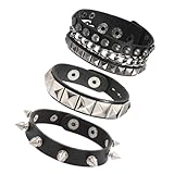 IKOPFLN 3 pulseras punk de remaches, pulseras de remaches, pulseras de estilo gótico, brazaletes ajustables, pulseras de rock para fiestas, conciertos y ropa alternativa