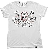 LOST WOLF Camiseta hombre, manga corta, hecha de algodón, dibujo de calavera en el pecho Calavera Skull - Cross Bones White Pirata